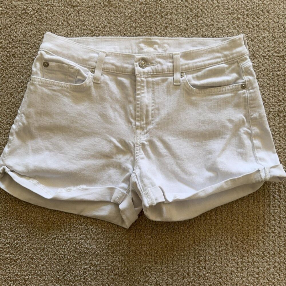 7 For All Mankind Shorts Womens 27 White Denim Hot Pants Cuffed Stretch Casual